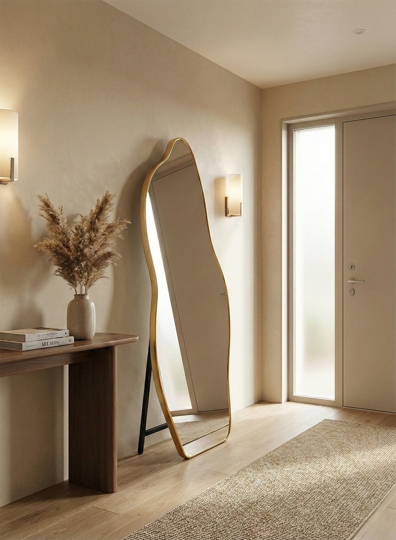 تايمي مرآة كبيرة جدا بتصميم انيق وزجاج مقاوم للكسر 185x80سم - مرآة كاملة الطول باطار معدني ذهبي واستاند خلفي - تصميمها الرائع يناسب غرفة المعيشة وغرف اللبس وغرف النوم - Image 4